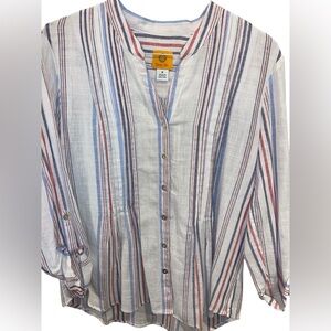 NWT Ruby Road Cotton Roll Tab Sleeve Blouse Medium see measurements patriotic